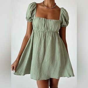 Princess Polly Babydoll Boho Flowy Mini Dress In Sage Size 8 Milkmaid